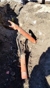 Underground excavation cable damage, cable not marked in this position.