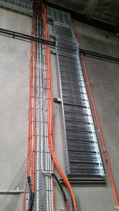 View of cable tray at point of power supply cable installation